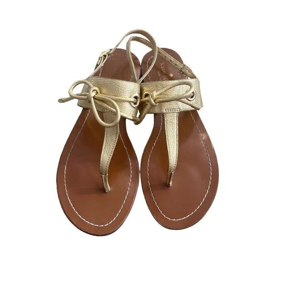 8 M Kate Spade New York Gold Slingback Crossover & Bow Flat T-Strap Sandal - Picture 1 of 16
